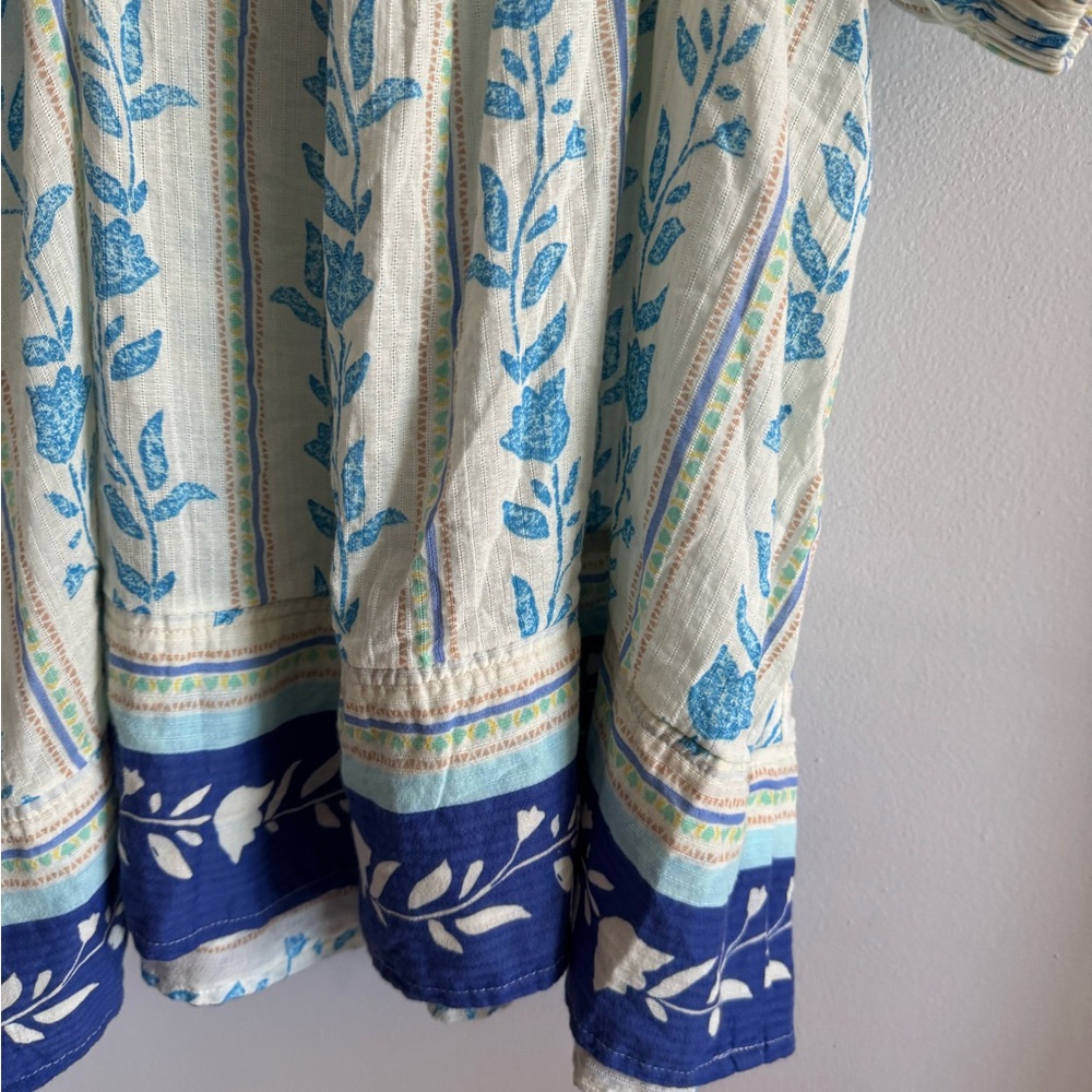 Free People Santorini Print Puff Sleeve Empire Waist Long Cotton Tunic Top NEW L - Picture 9 of 12